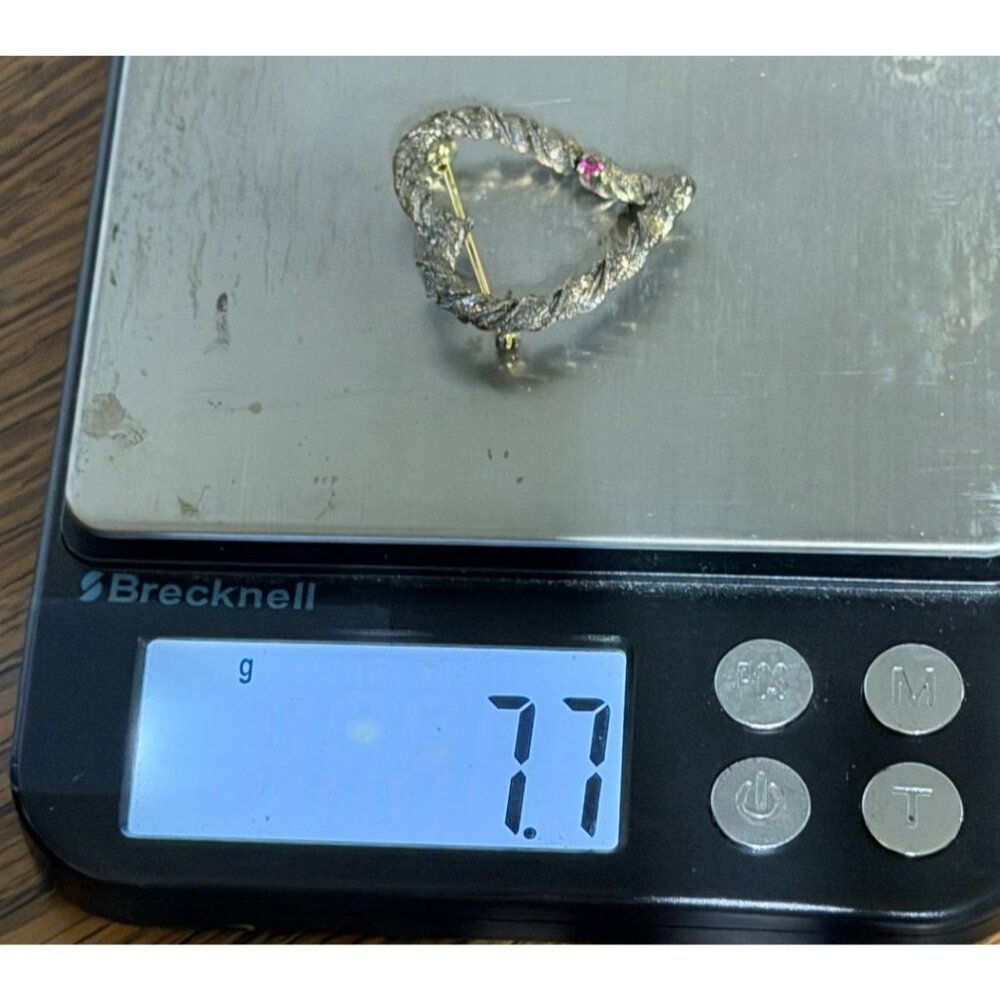 Vintage Les Bernard Brooch Sterling Silver Heart Brooch Ruby Accent Textured - Picture 6 of 6